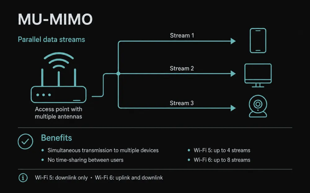 MU-MIMO access point with simultaneous data streams to multiple clients.