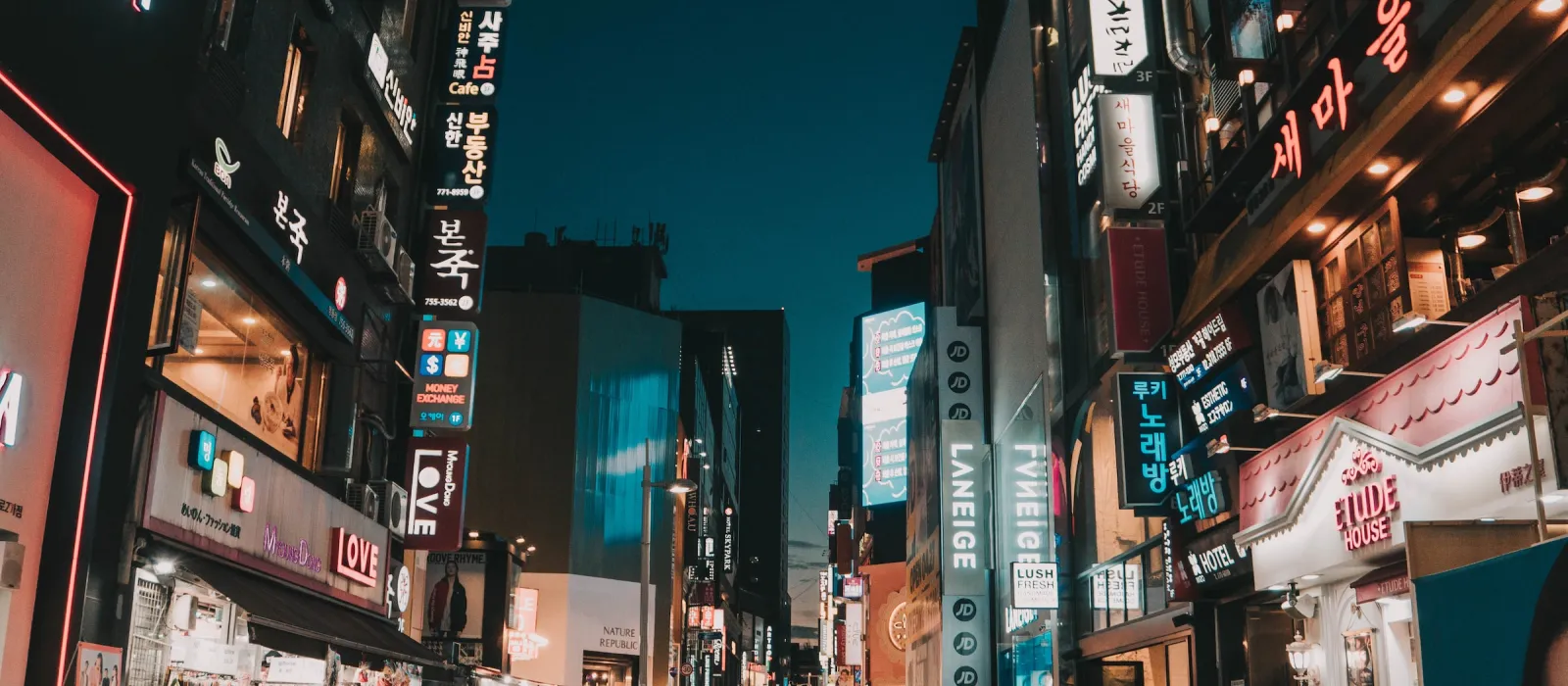 Shopping street at night in South Korea