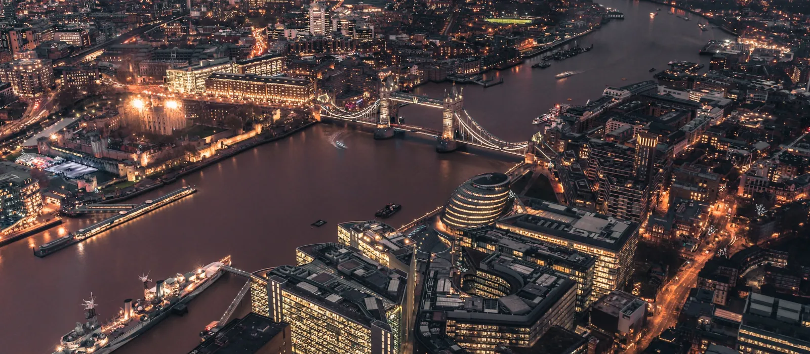 Aerial view of london at twilight