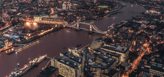 Aerial view of london at twilight