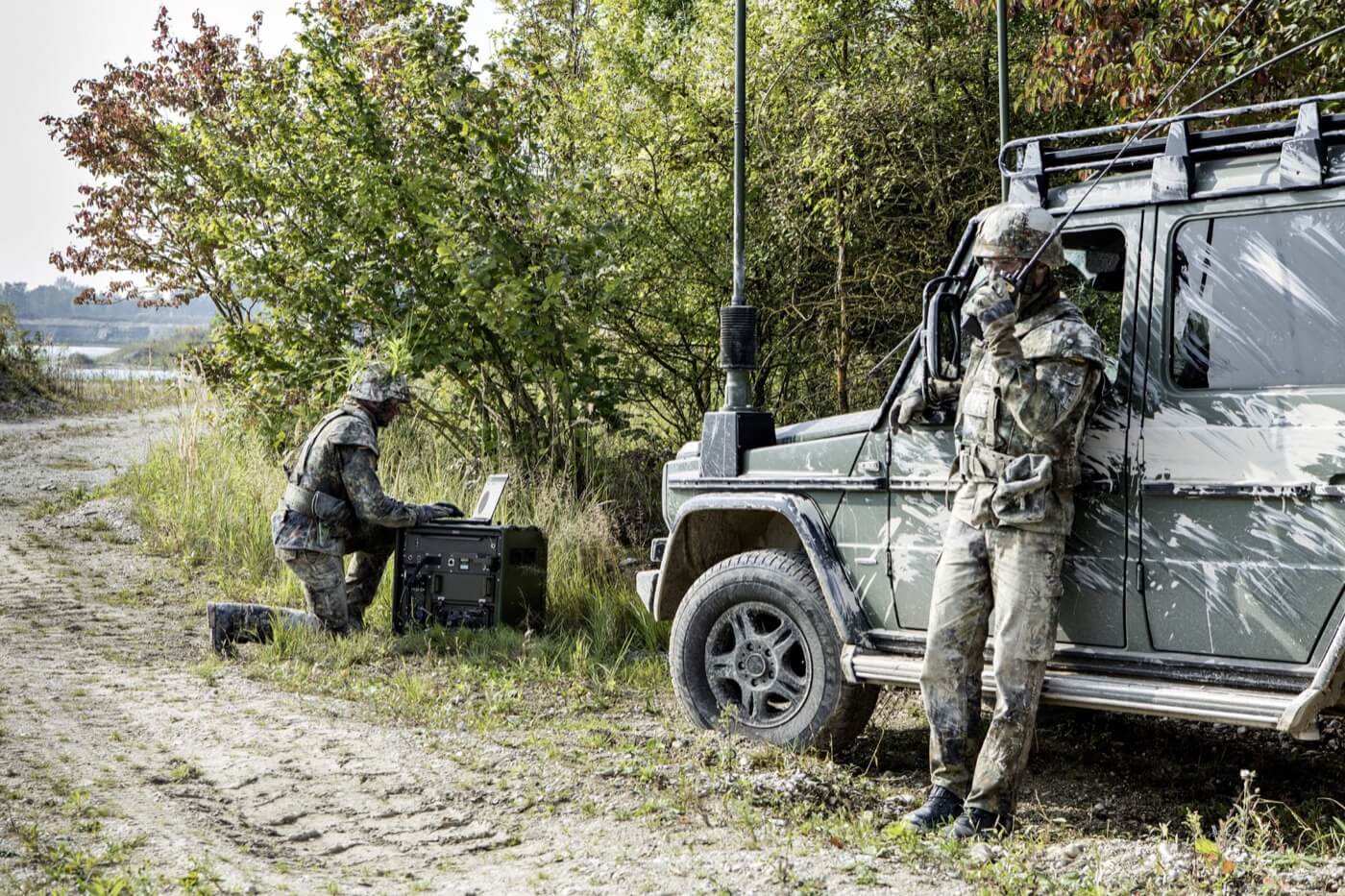 Military communication equipment in field operation