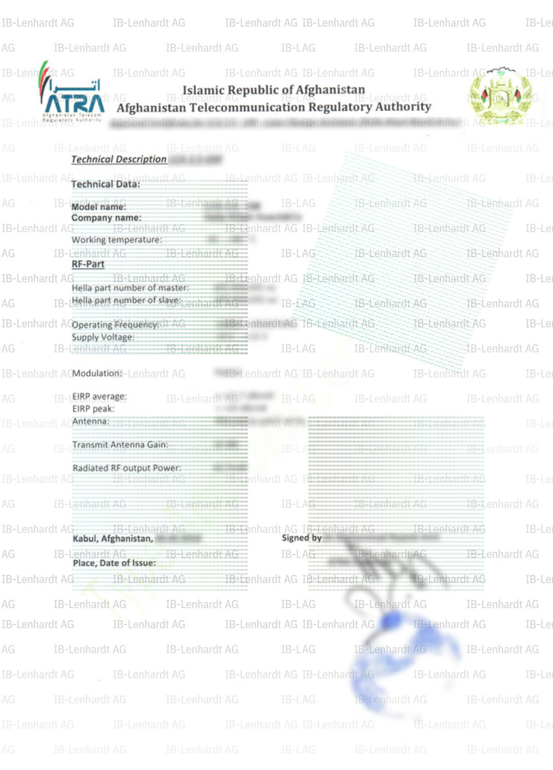 Certificate example Afghanistan