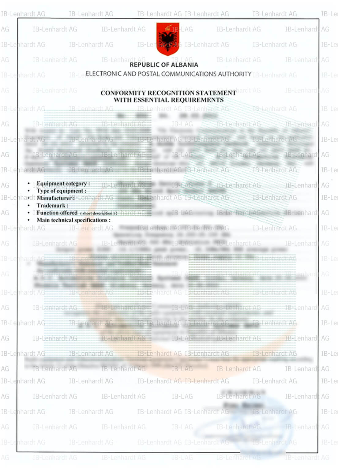 Certificate example Albania