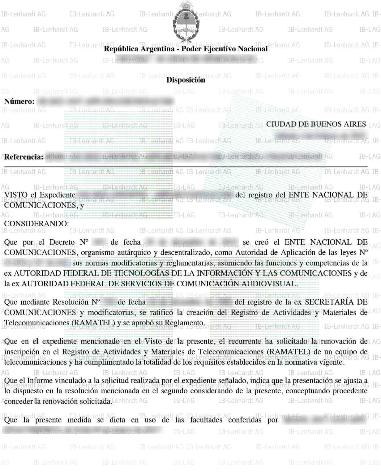 Certificate example Argentina