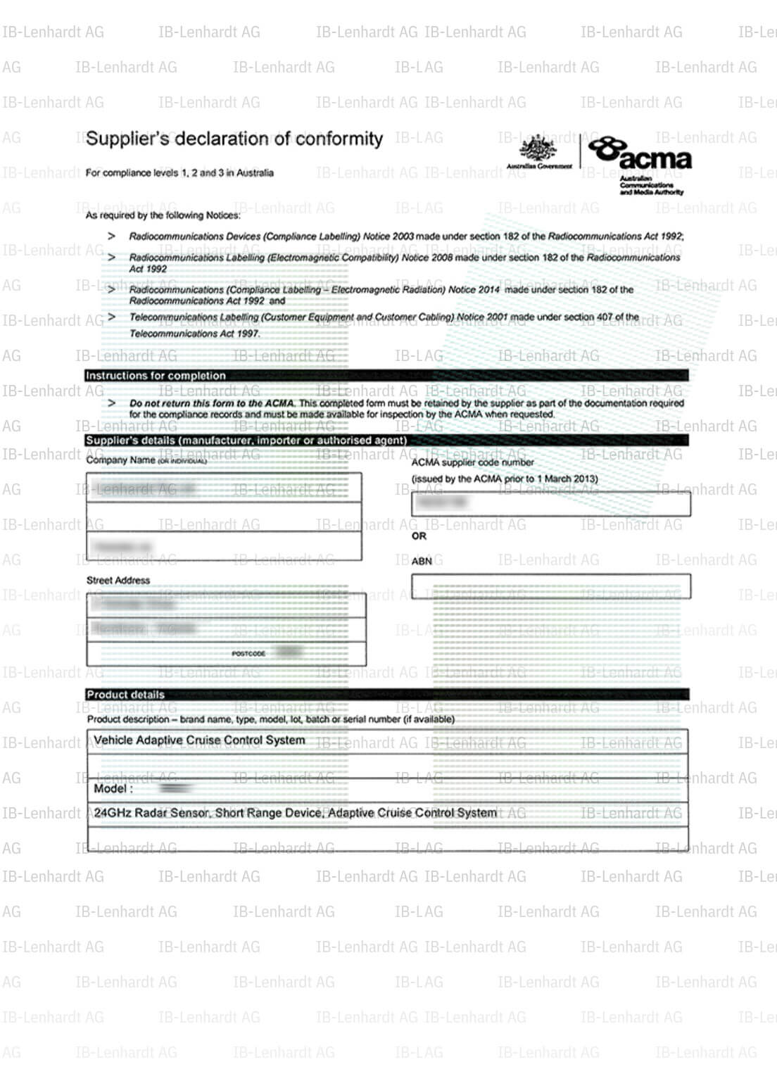 Certificate example Australia