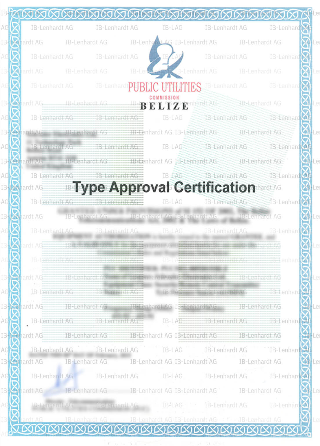 Zertifikats-Beispiel Belize
