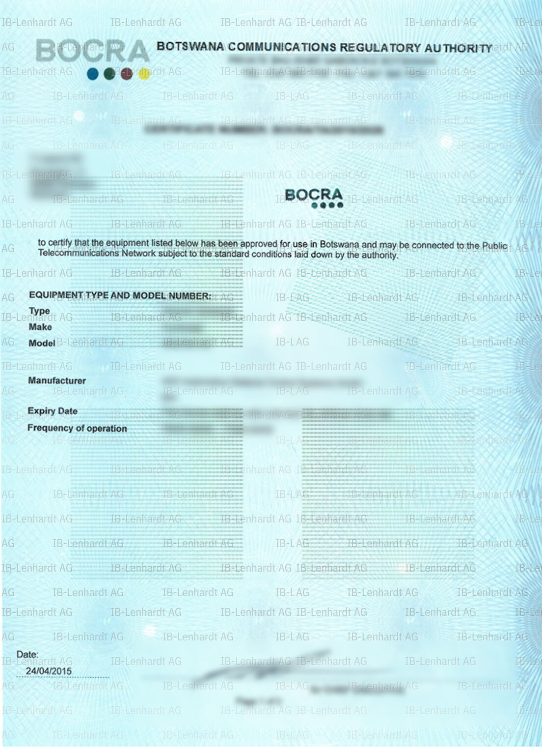 Certificate example Botswana