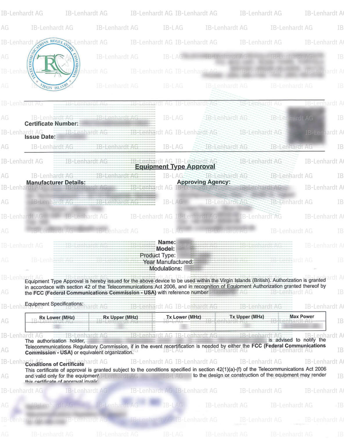 Certificate example British Virgin Islands