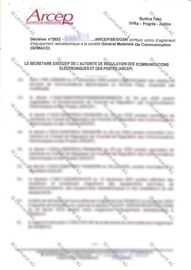 Exemple de certificat Burkina Faso