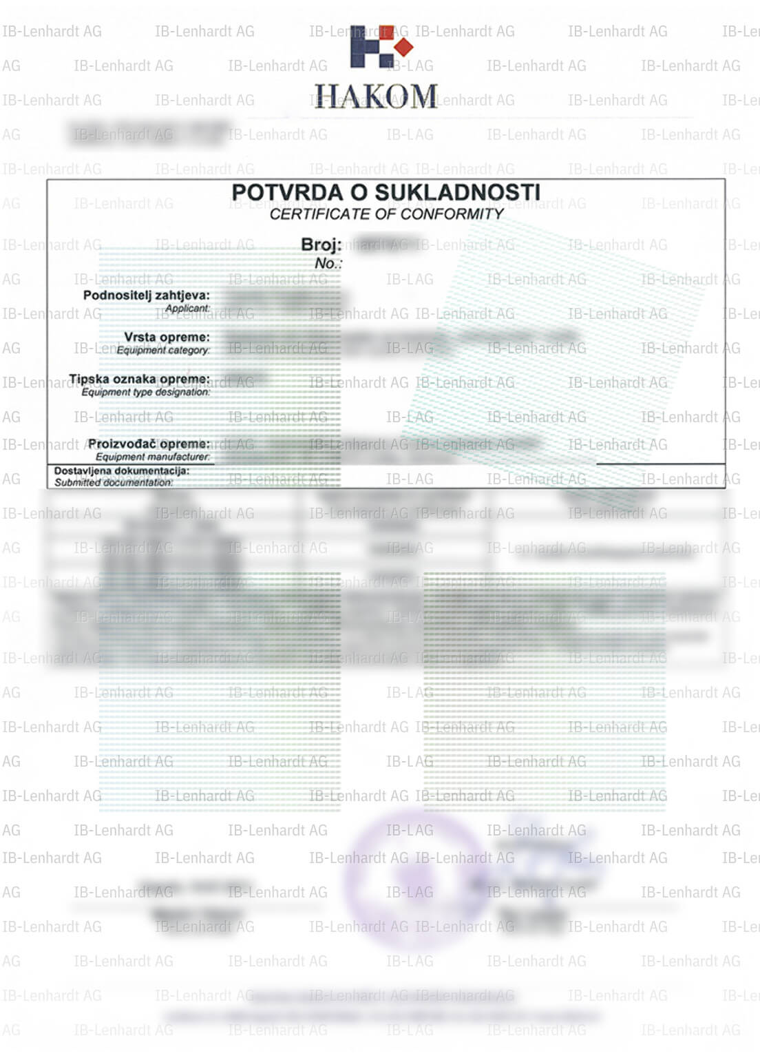 Certificate example Croatia
