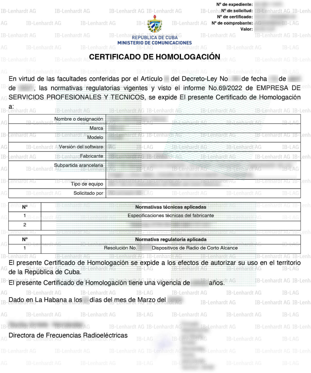 Certificate example Cuba