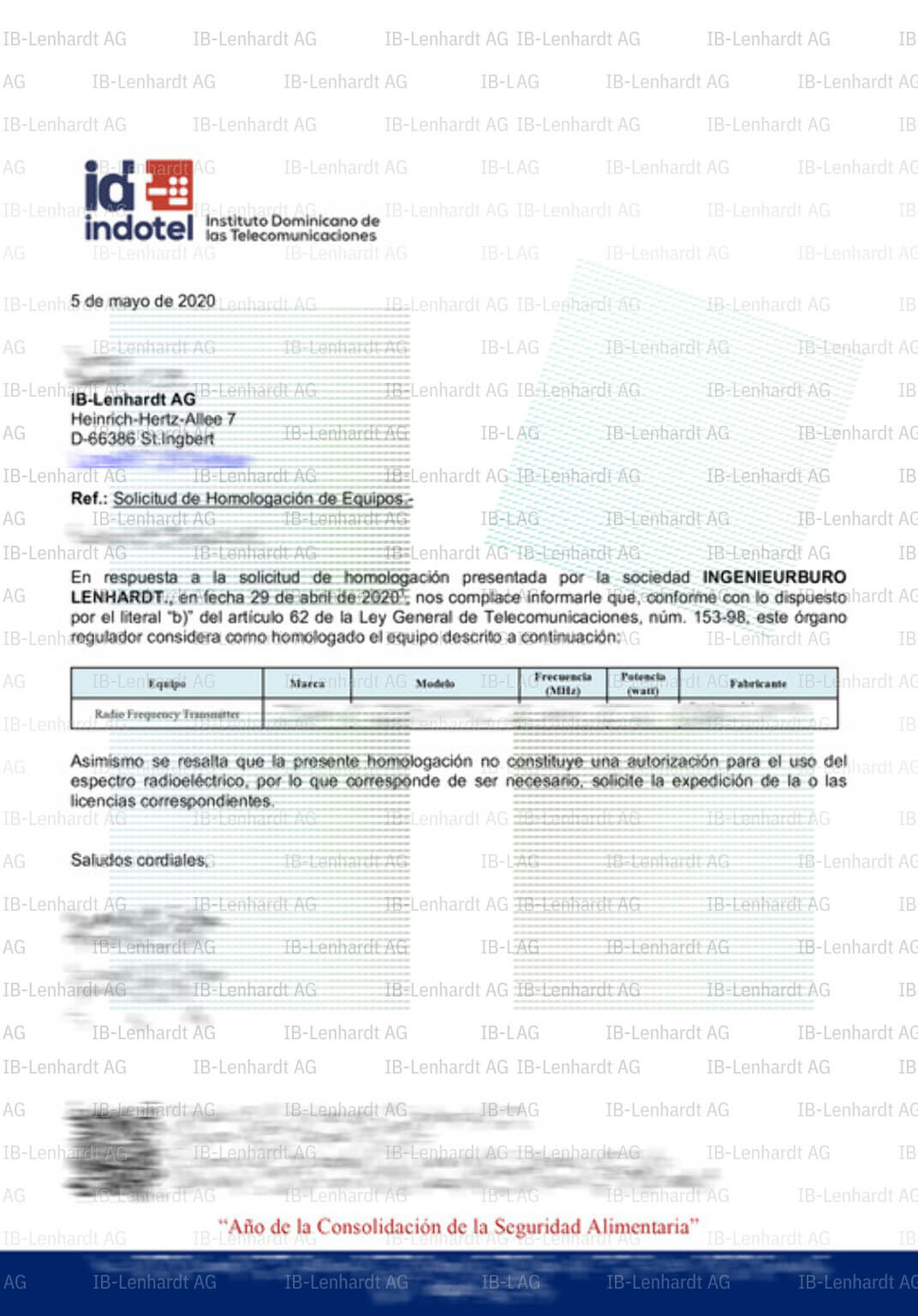 Certificate example Dominican Republic