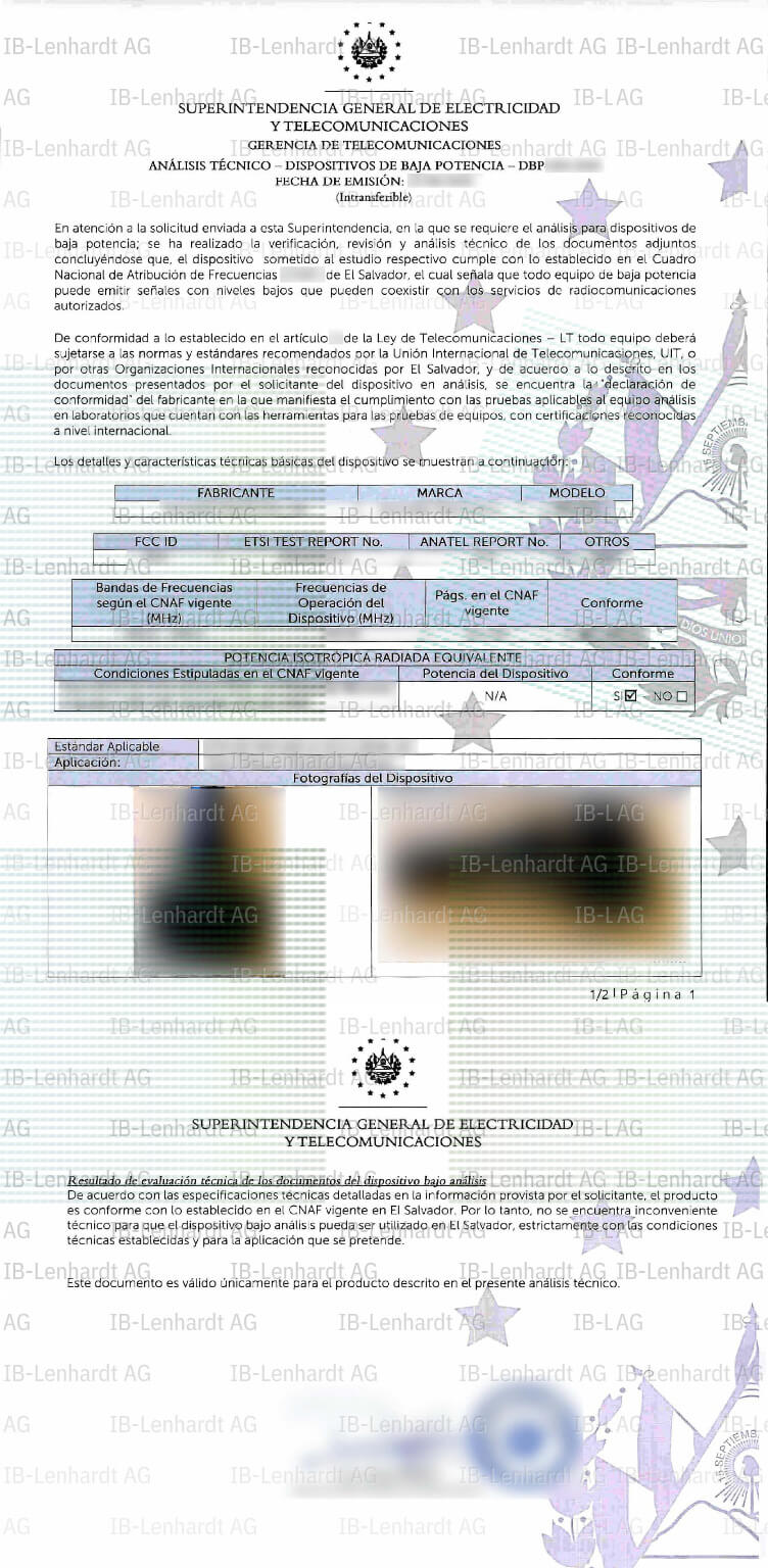 認証書の例 エルサルバドル