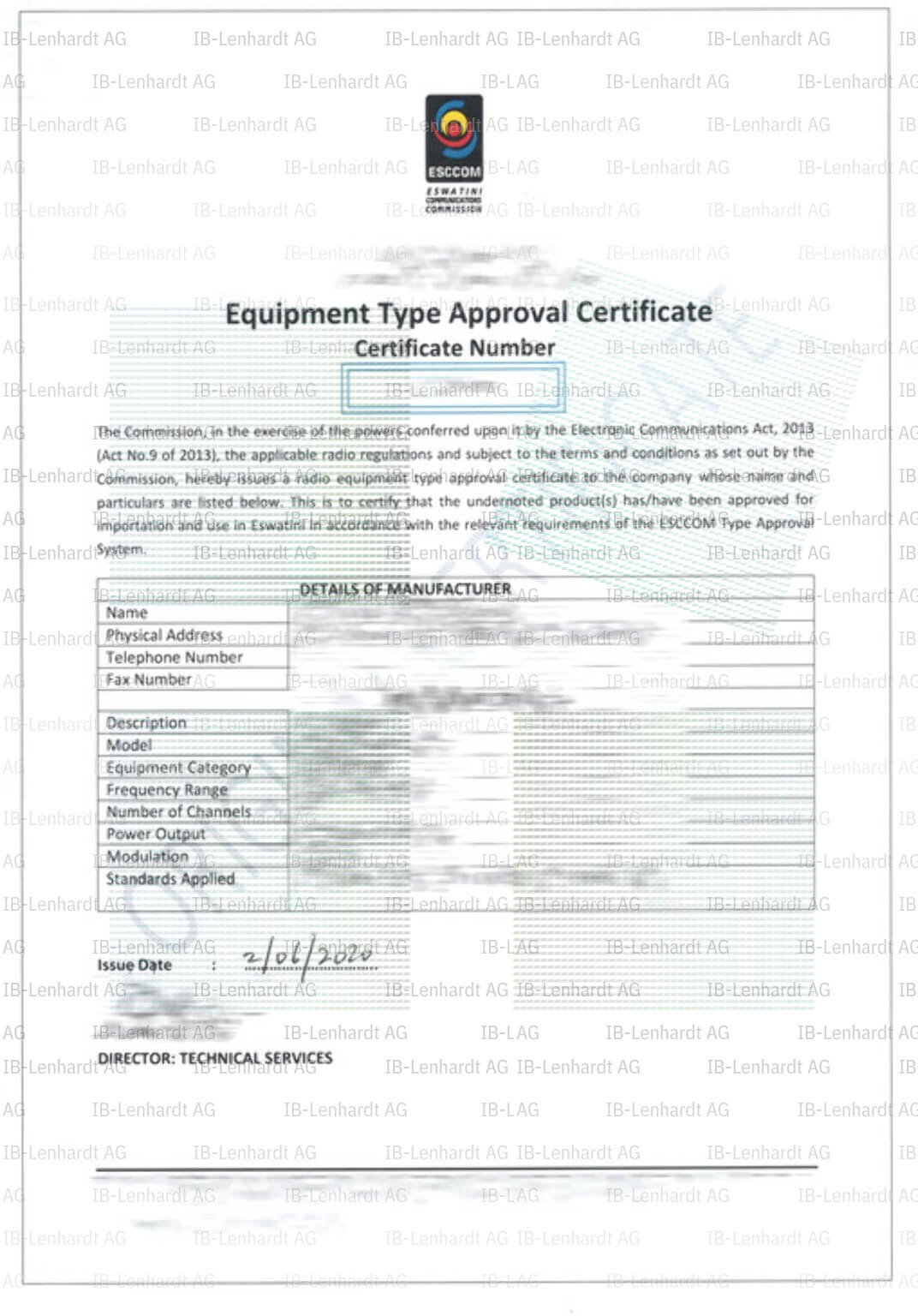 Certificate example Swaziland