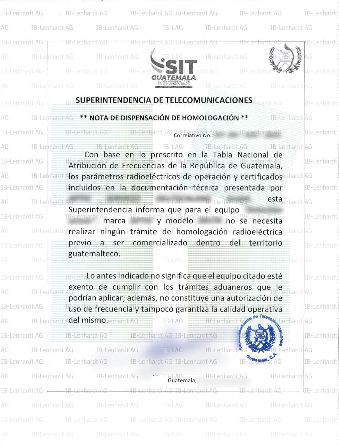 認証書の例 グアテマラ