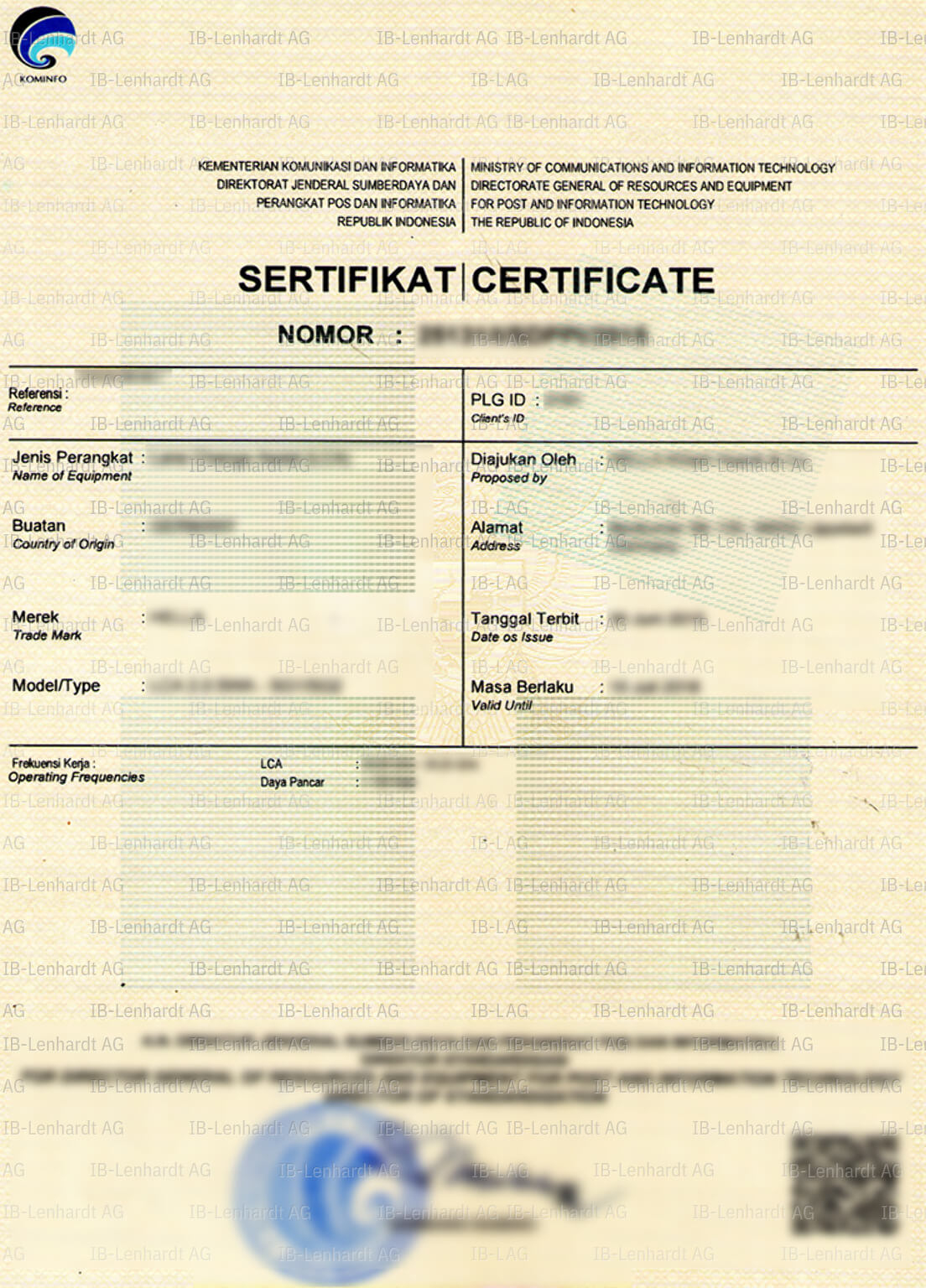 Zertifikats-Beispiel Indonesien