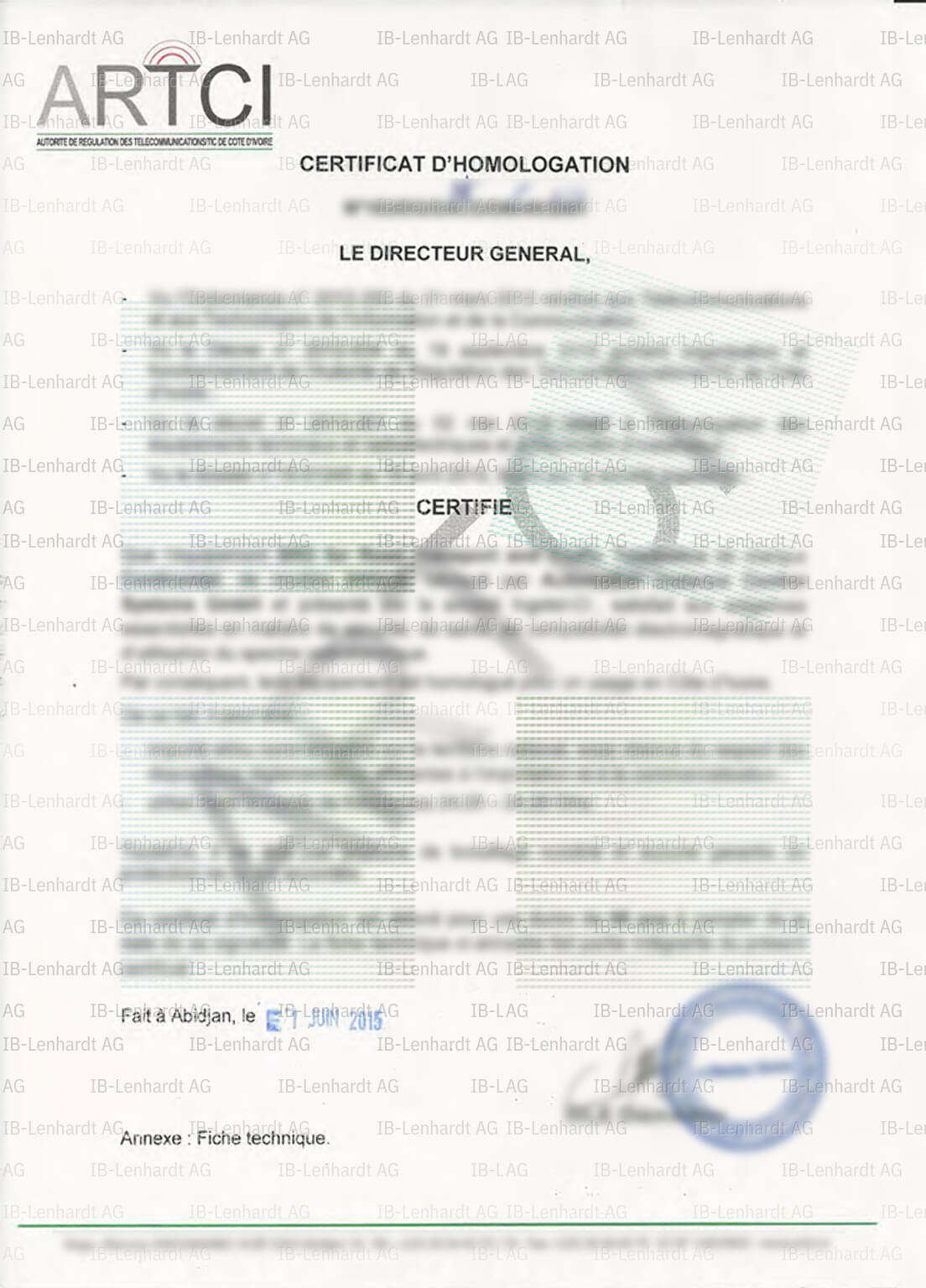 Zertifikats-Beispiel Elfenbeinküste