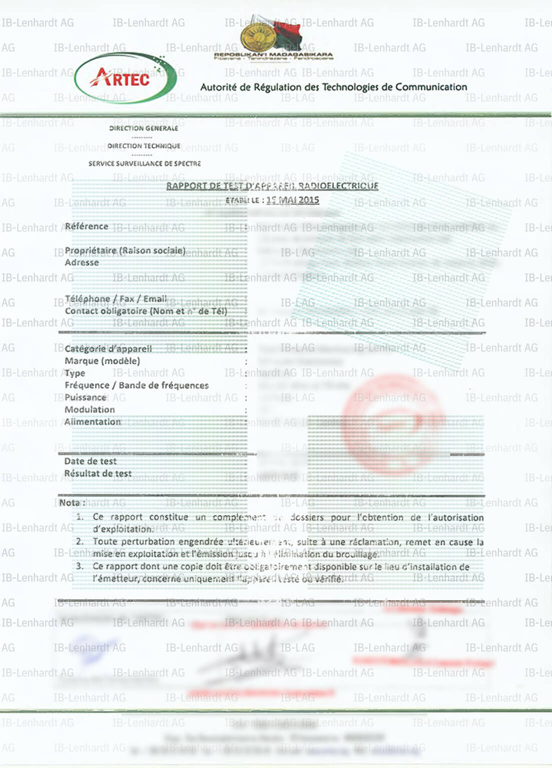 Certificate example Madagascar