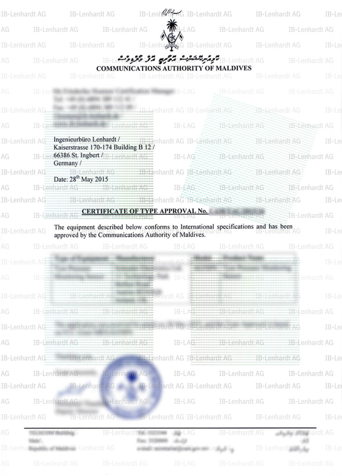 Certificate example Maldives