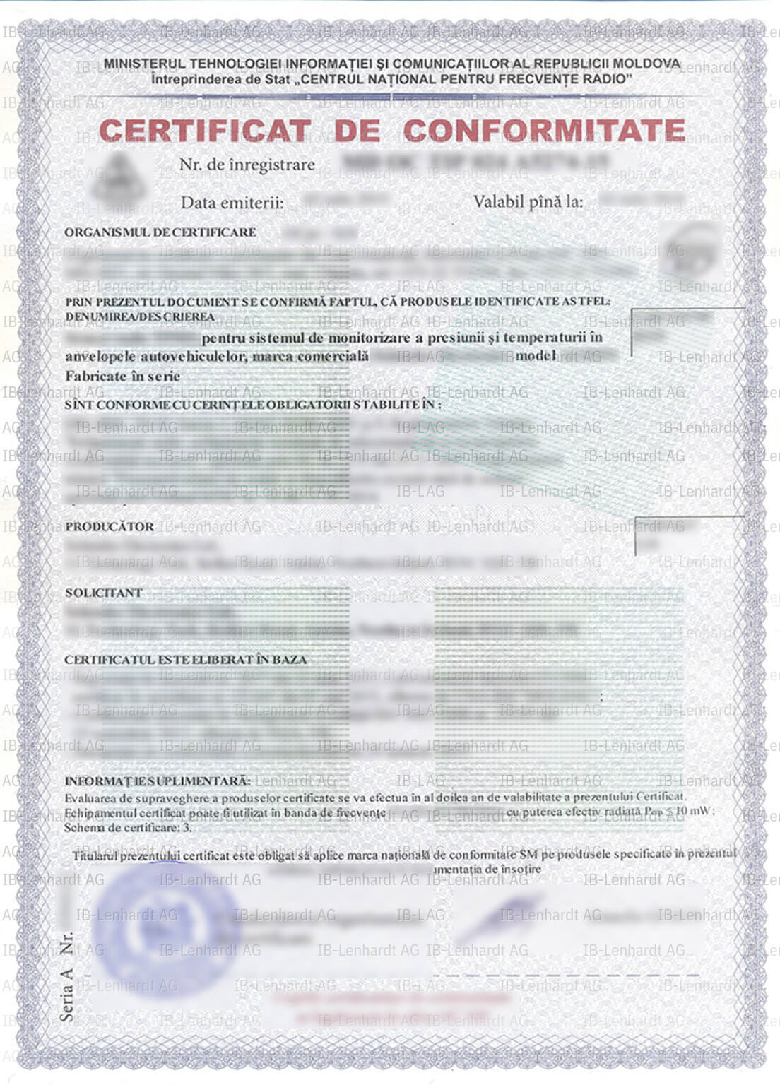 認証書の例 モルドバ共和国
