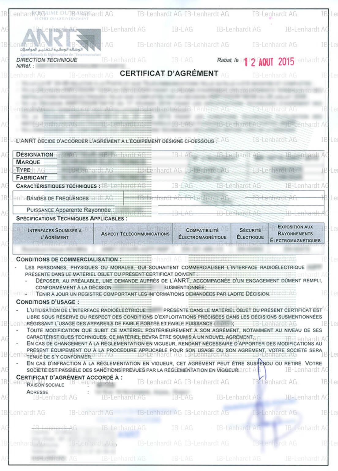 Zertifikats-Beispiel Marokko