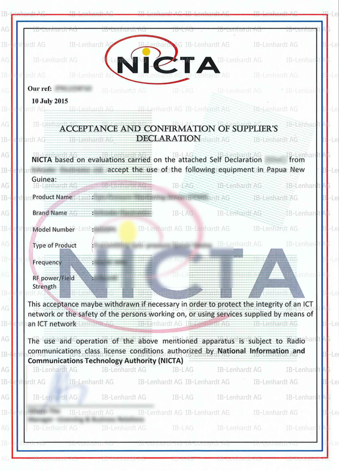 Certificate example Papua New Guinea