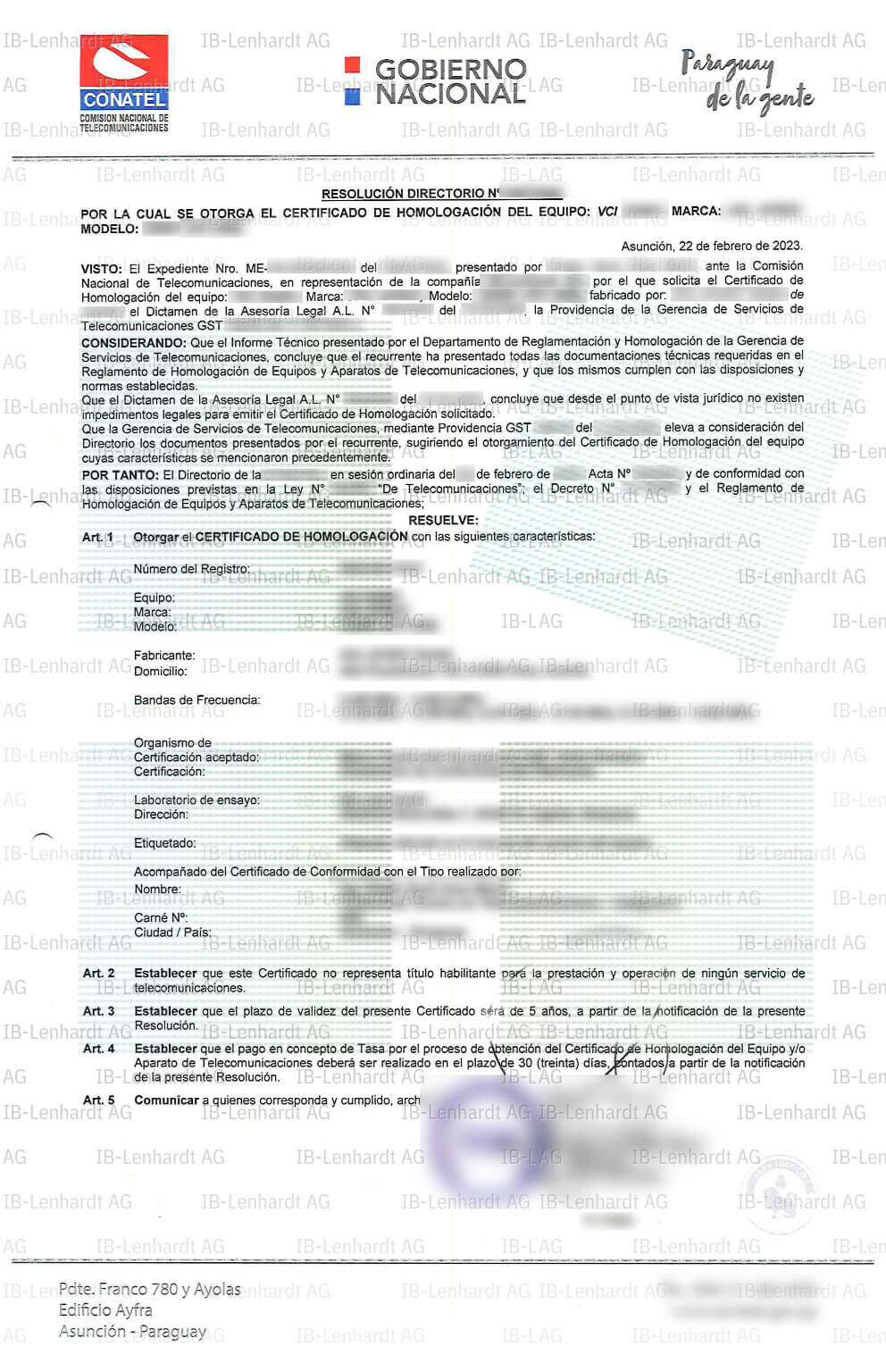 Zertifikats-Beispiel Paraguay