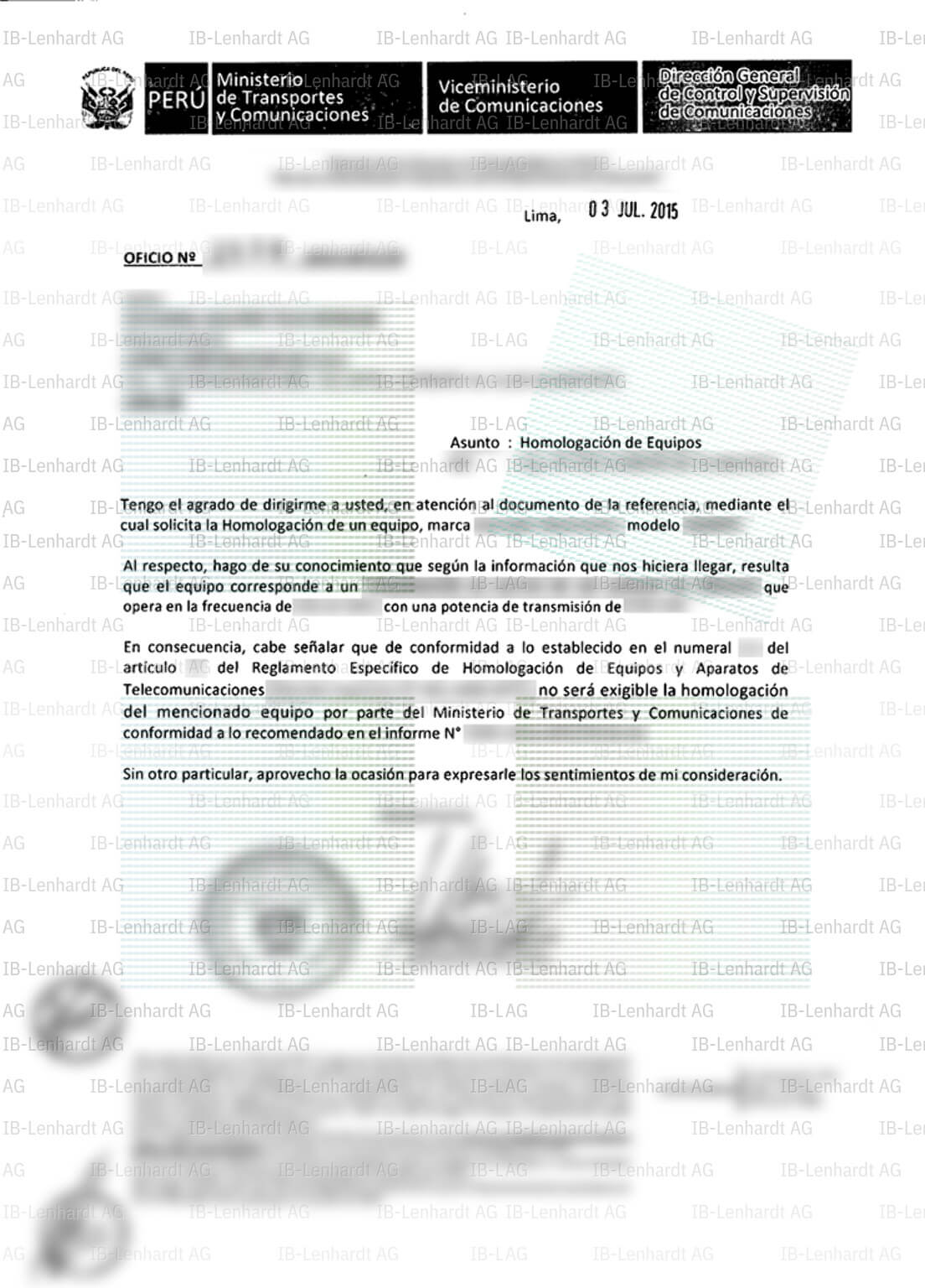 認証書の例 ペルー