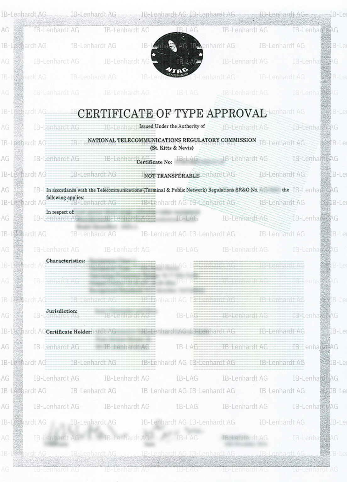 Certificate example Saint Kitts and Nevis