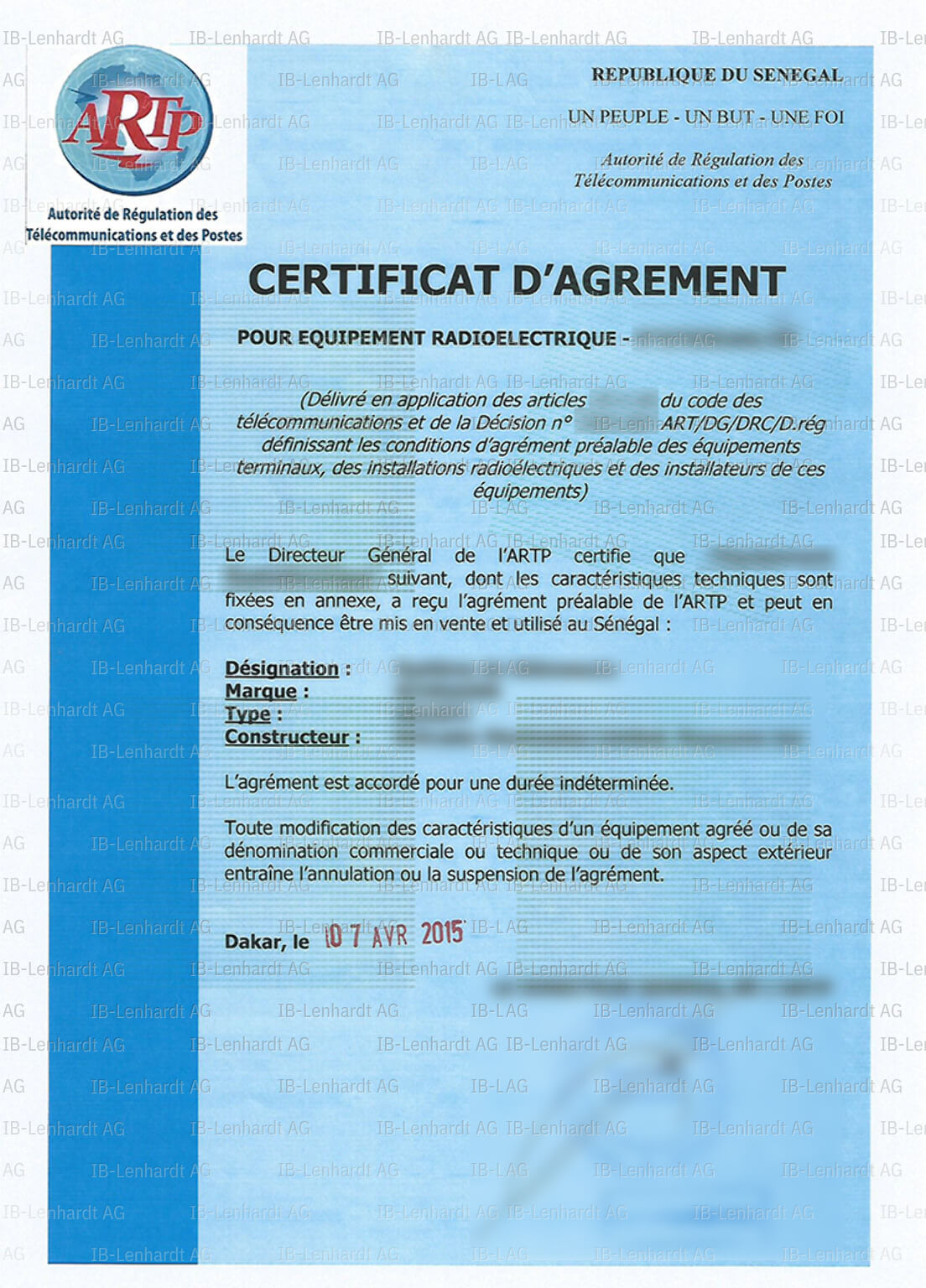 Zertifikats-Beispiel Senegal