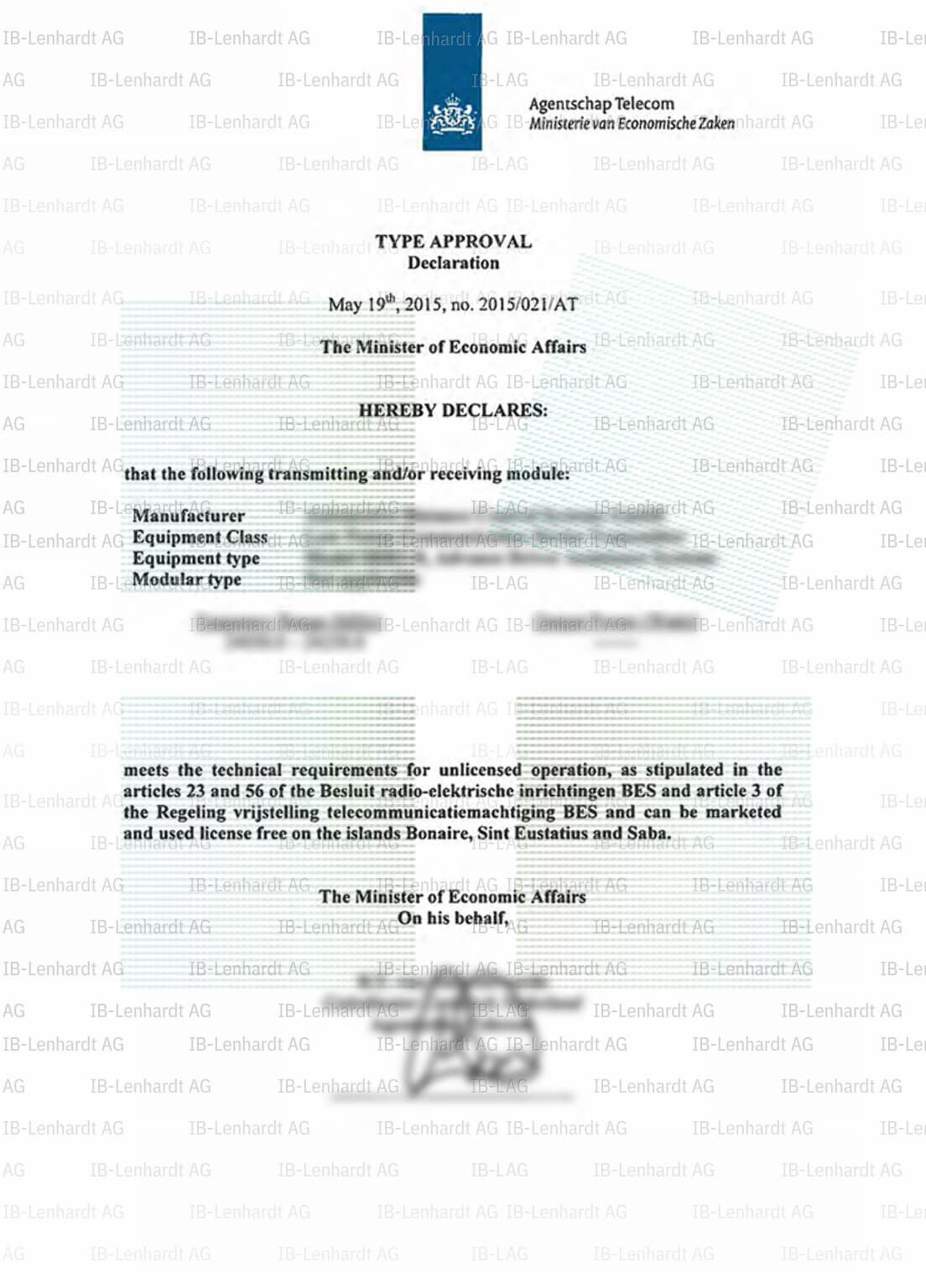 Certificate example Sint Eustatius