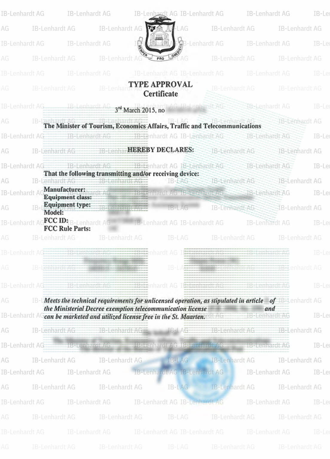 Certificate example Sint Maarten