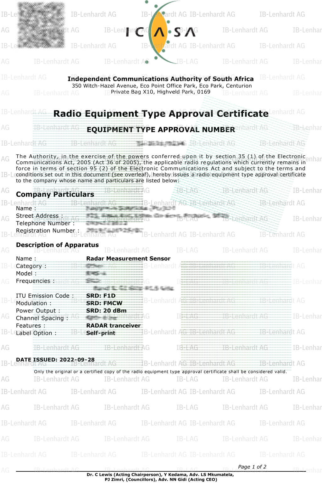 Certificate example South Africa