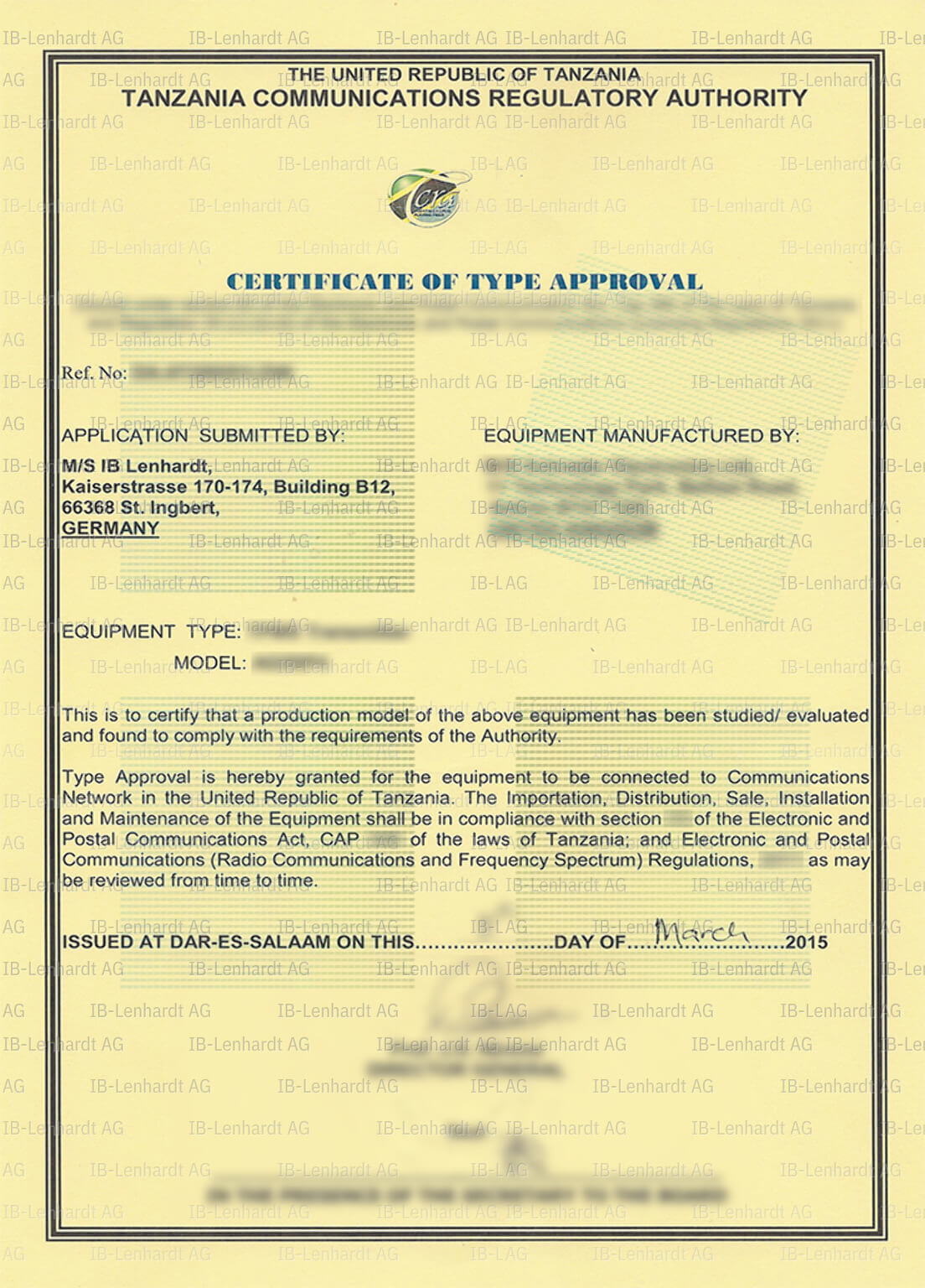 Certificate example Tanzania