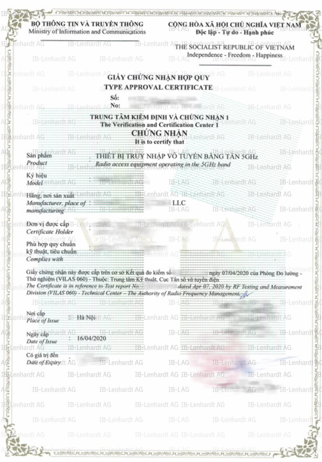 Certificate example Vietnam