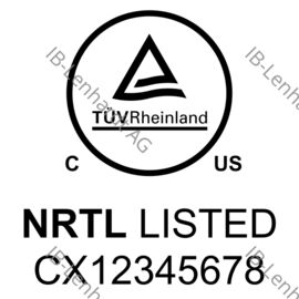Aperçu de l'étiquette produit Canada NRTL Listed Mark (TÜV; Canada, USA)
