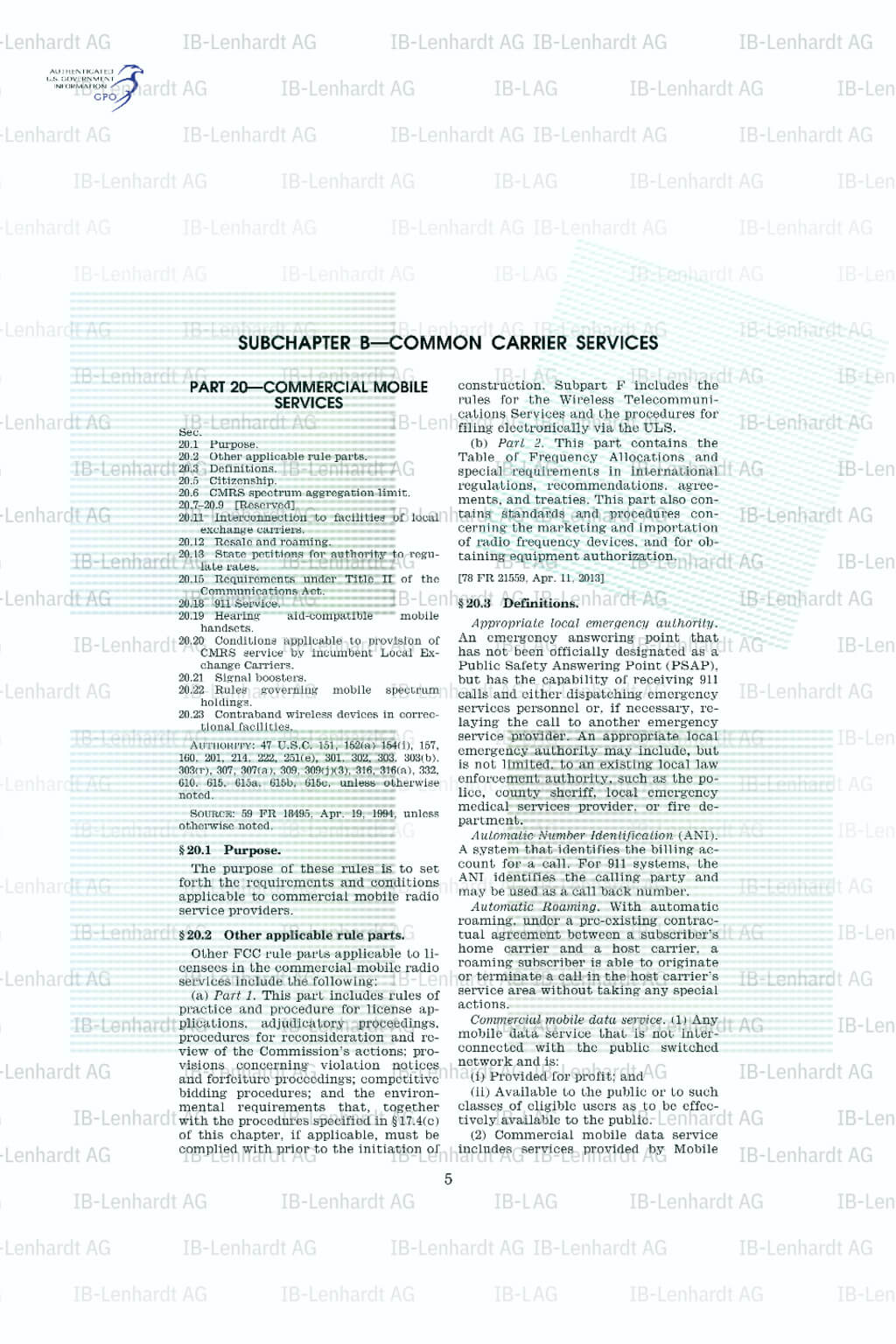 FCC 47 CFR Part 020 - 2019